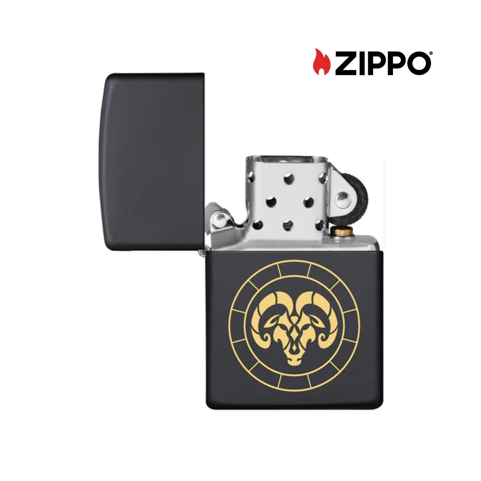 Aries Zodiac Sign Design Black Matte Windproof Lighter