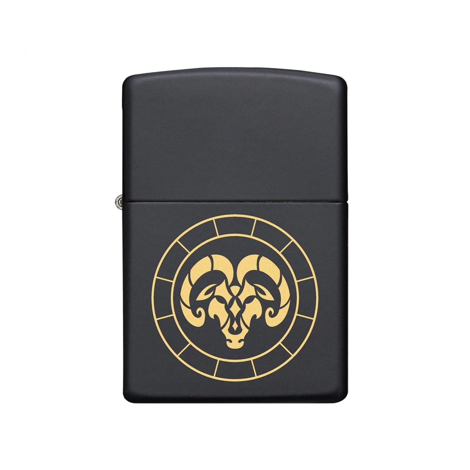 Aries Zodiac Sign Design Black Matte Windproof Lighter
