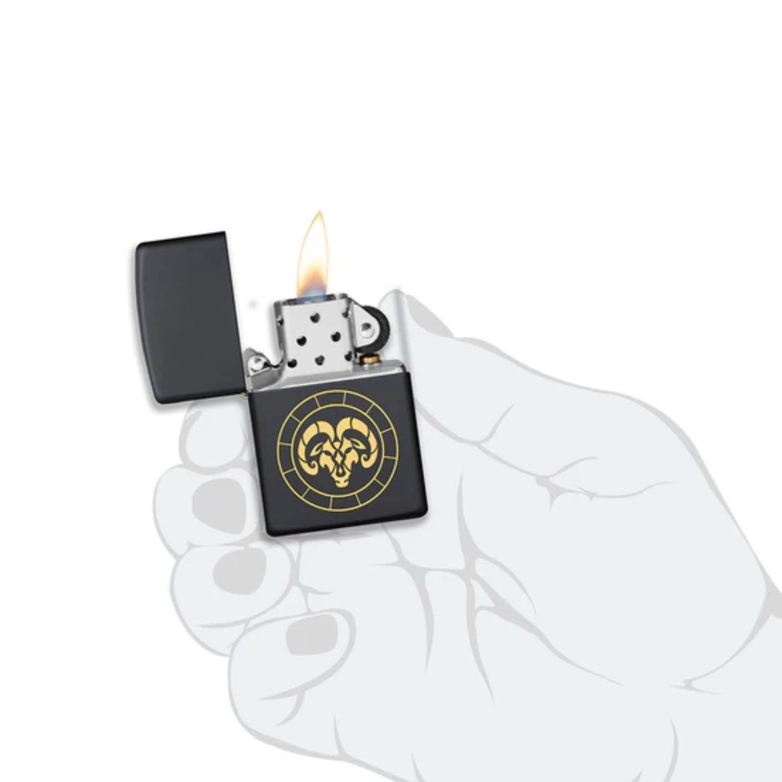 Aries Zodiac Sign Design Black Matte Windproof Lighter