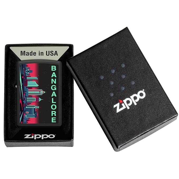 Bangalore Skyline Design Black Matte Windproof Pocket Lighter
