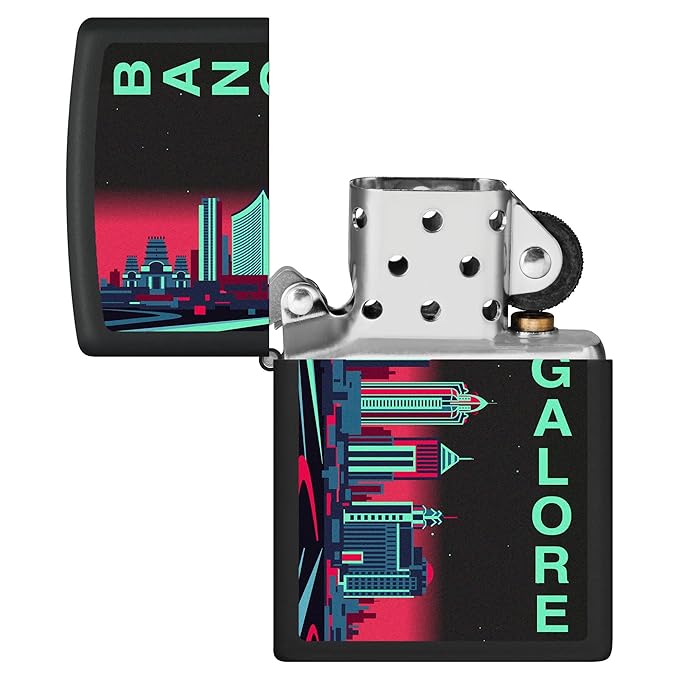Bangalore Skyline Design Black Matte Windproof Pocket Lighter