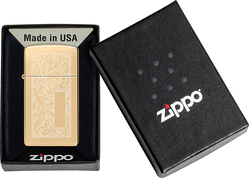 Slim High Polish Brass Venetian Windproof Lighter