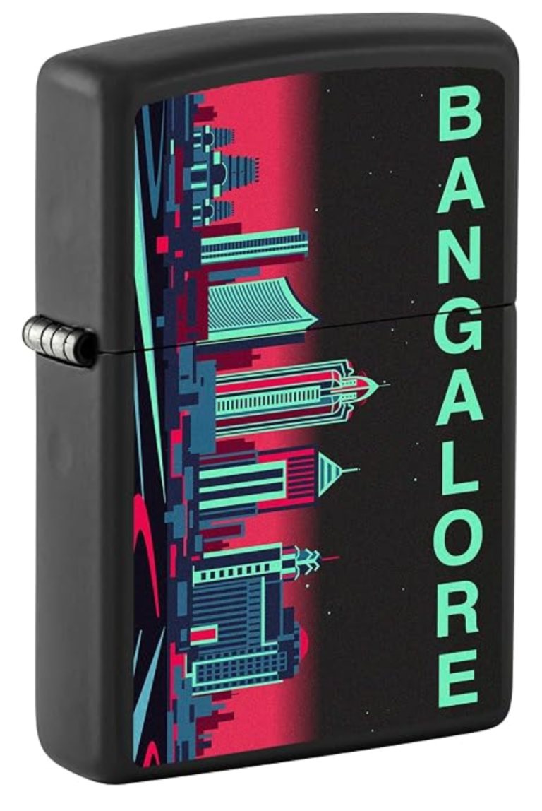 Bangalore Skyline Design Black Matte Windproof Pocket Lighter