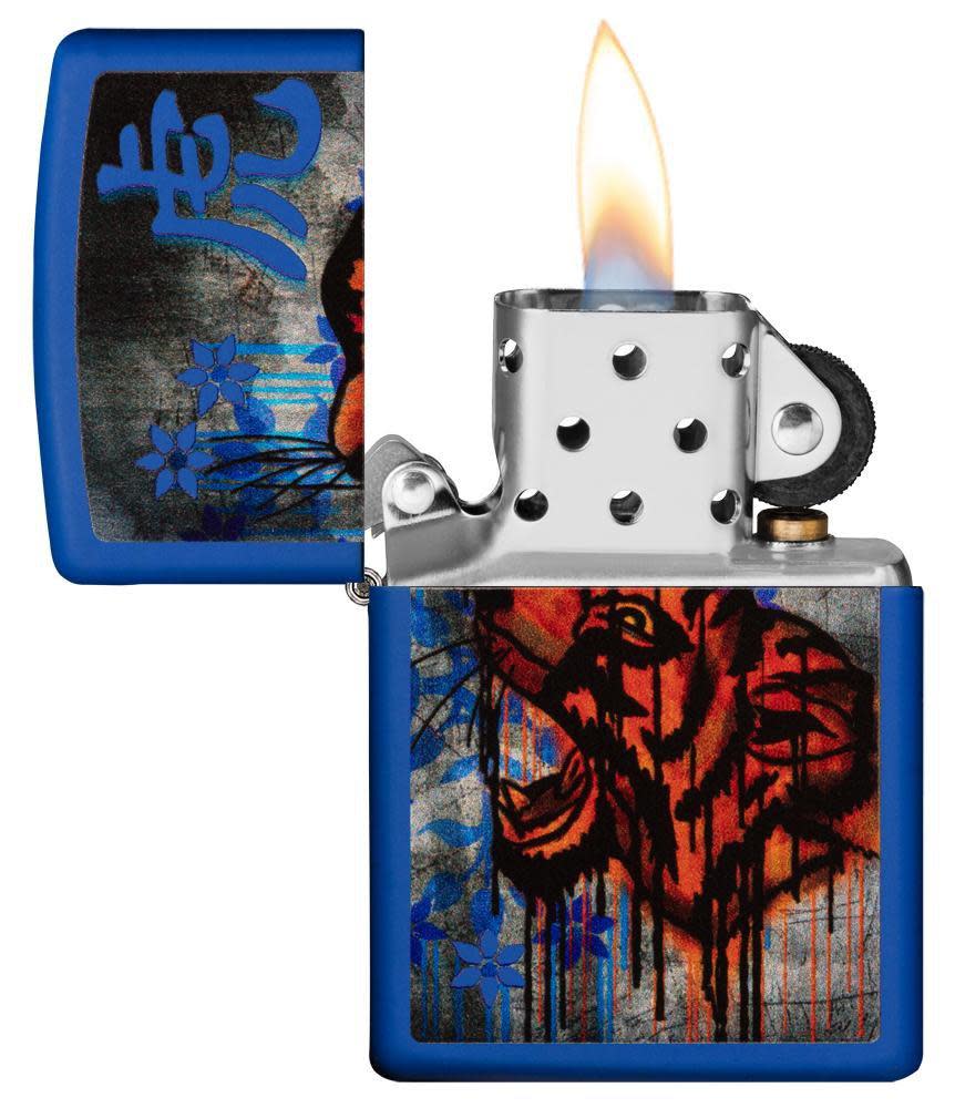 Royal Blue Colorful Tiger Design Windproof Lighter