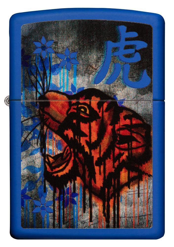 Royal Blue Colorful Tiger Design Windproof Lighter