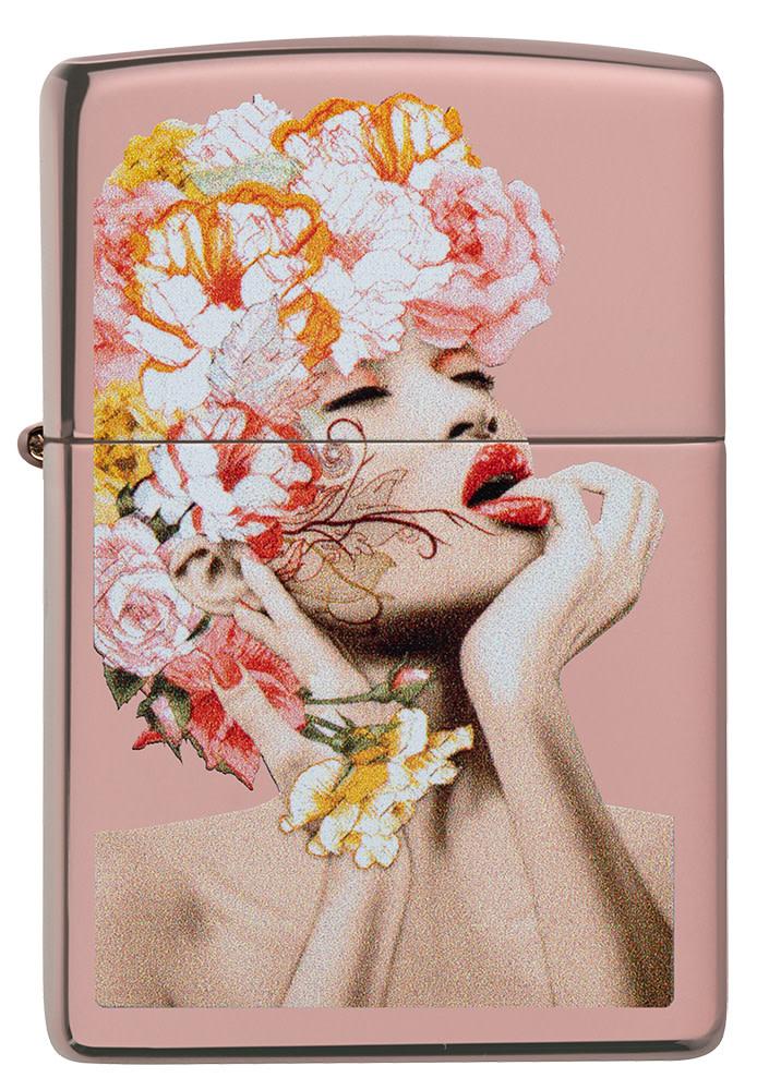 Unexpected Lady Flower Design Rose Gold Windproof Lighter