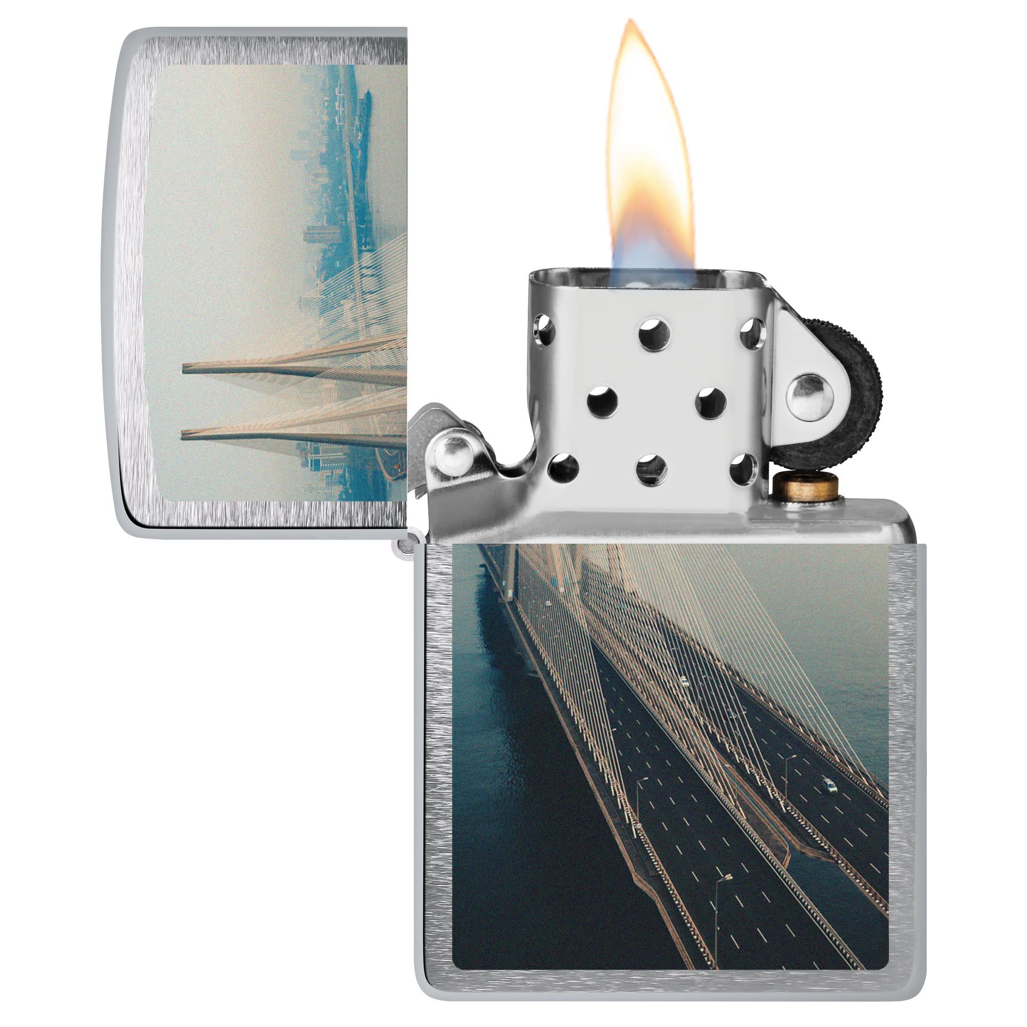Mumbai Bridge Design Brushed Chrome Windproof Lighter