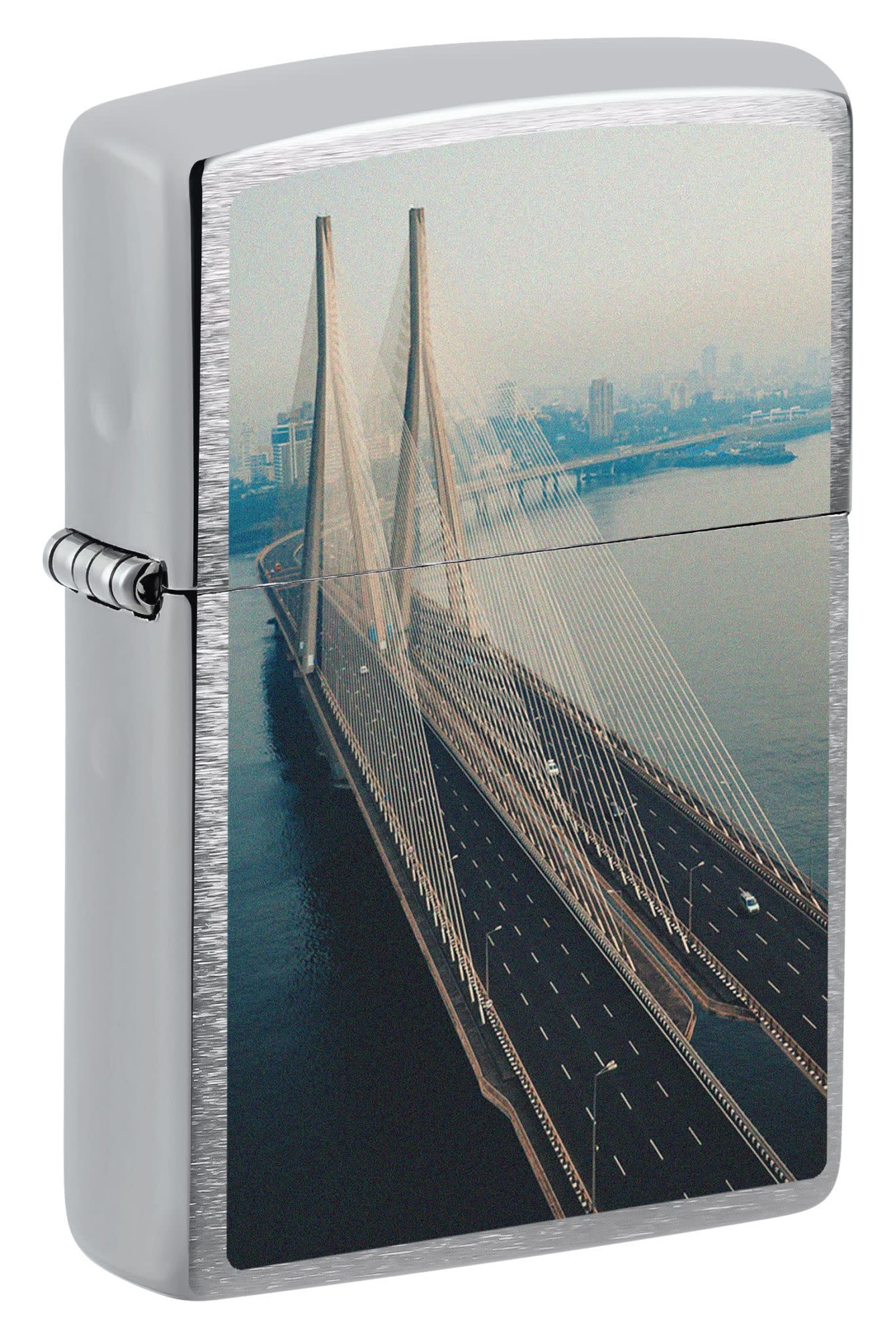 Mumbai Bridge Design Brushed Chrome Windproof Lighter