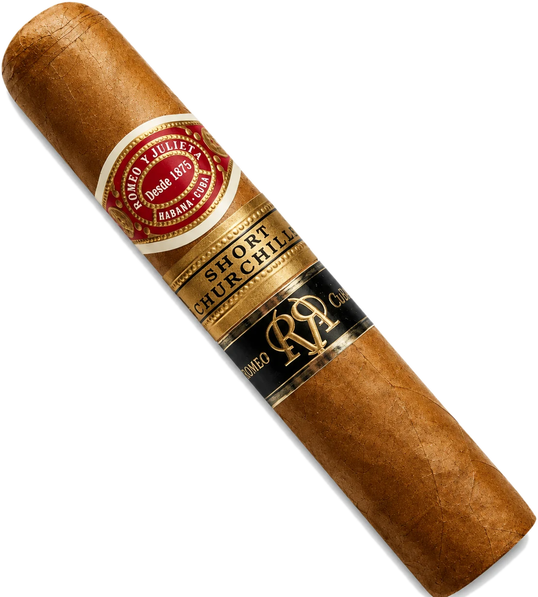 A single Romeo y Julieta Short Churchills Reserva cigar with its bands