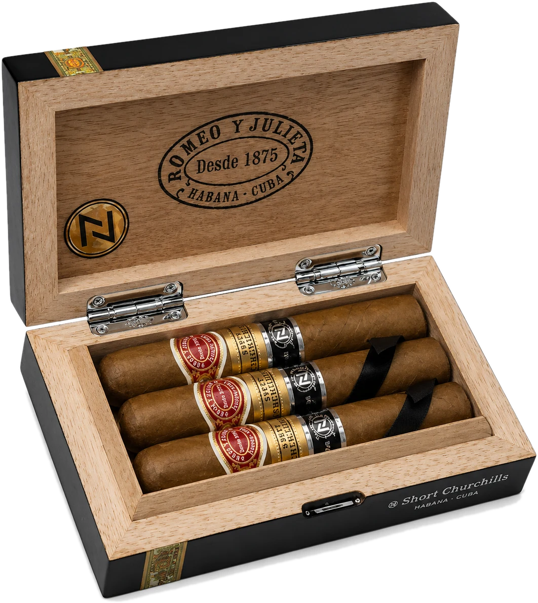 The three-cigar Reserva gift box open, cigars resting inside